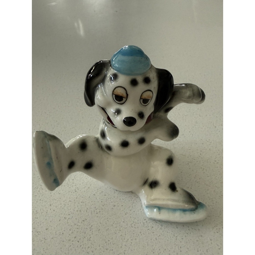 Whimsical Ice Skating Dalmation Dog Porcelain Figurine Black White Japan